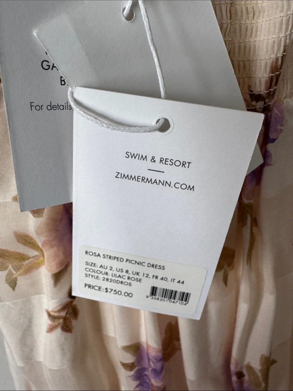 Zimmermann Cream Maxi Dress Rosa Lavender Floral striped picnic - Picture 6 of 8